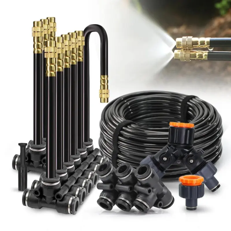 30 20m Free Bending Universal Sprayer Kit | 5/8mm Hose, Patio Misting Cooling System, Garden Plant Fogging Watering Irrigation, Plastic Material, Universal Connector