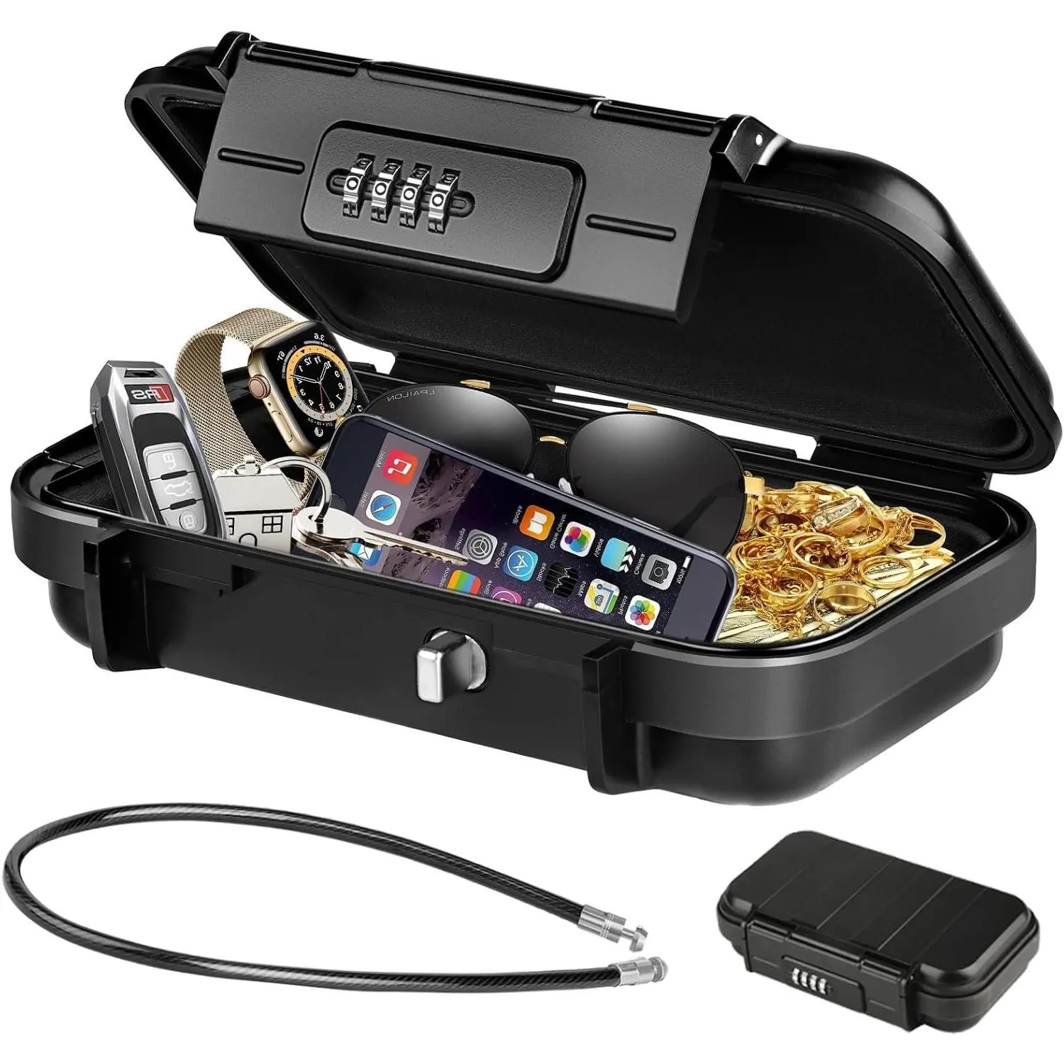 Portable Mini Safe Box with Combination Lock, Waterproof Travel Lockable Storage Case with Removable Wire Rope for Beach, Dorm, Hotel, Car, Home, OfficeGift