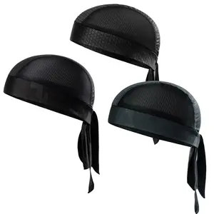 3-pack Cooling Breathable Do Rag Helmet Liner, Sweat Wicking Motorcycle Durag Skull Cap Head Wrap for Cycling Running Sports