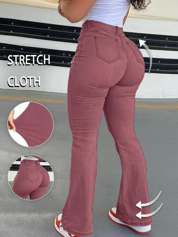 GILIPUR Y2K Women's High Waist Flare Leg Jeans, Casual Button Fly Pocket Design Bell Bottom Denim, Women's Bottoms for Daily Wear, Kardashian Style, 000 Jeans, Fashionable And Versatile Women's Jeans, Suitable For Spring, Summer, Autumn And Winter, Tchic