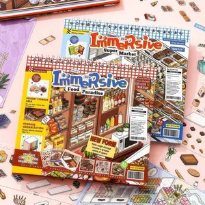 SIMNO Food Paradise Supermarket Scene Sticker Book DIY Miniature Kit - Sticker Shopping Scrapbook Accessory with Tweezers, 3D Summer Vibes for Journaling, Stress Relief Craft Gift for Teens summerwins,summerwins