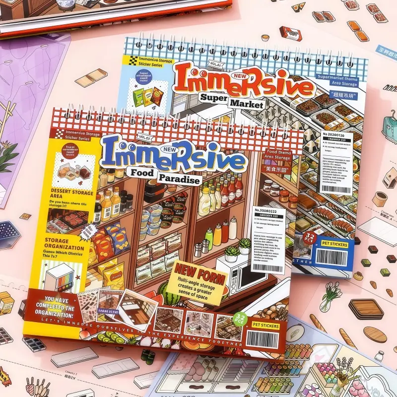 SIMNO Food Paradise Supermarket Scene Sticker Book DIY Miniature Kit - Sticker Shopping Scrapbook Accessory with Tweezers, 3D Summer Vibes for Journaling, Stress Relief Craft Gift for Teens summerwins,summerwins