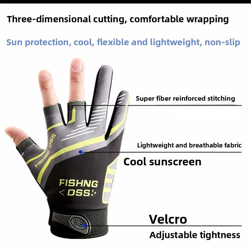 Cycling Lure Fishing Gloves UV Protection Windproof Breathable Cut-Resistant Non-Slip Three-Finger Gloves for Spring Summer Winter Sports Fishing Gear