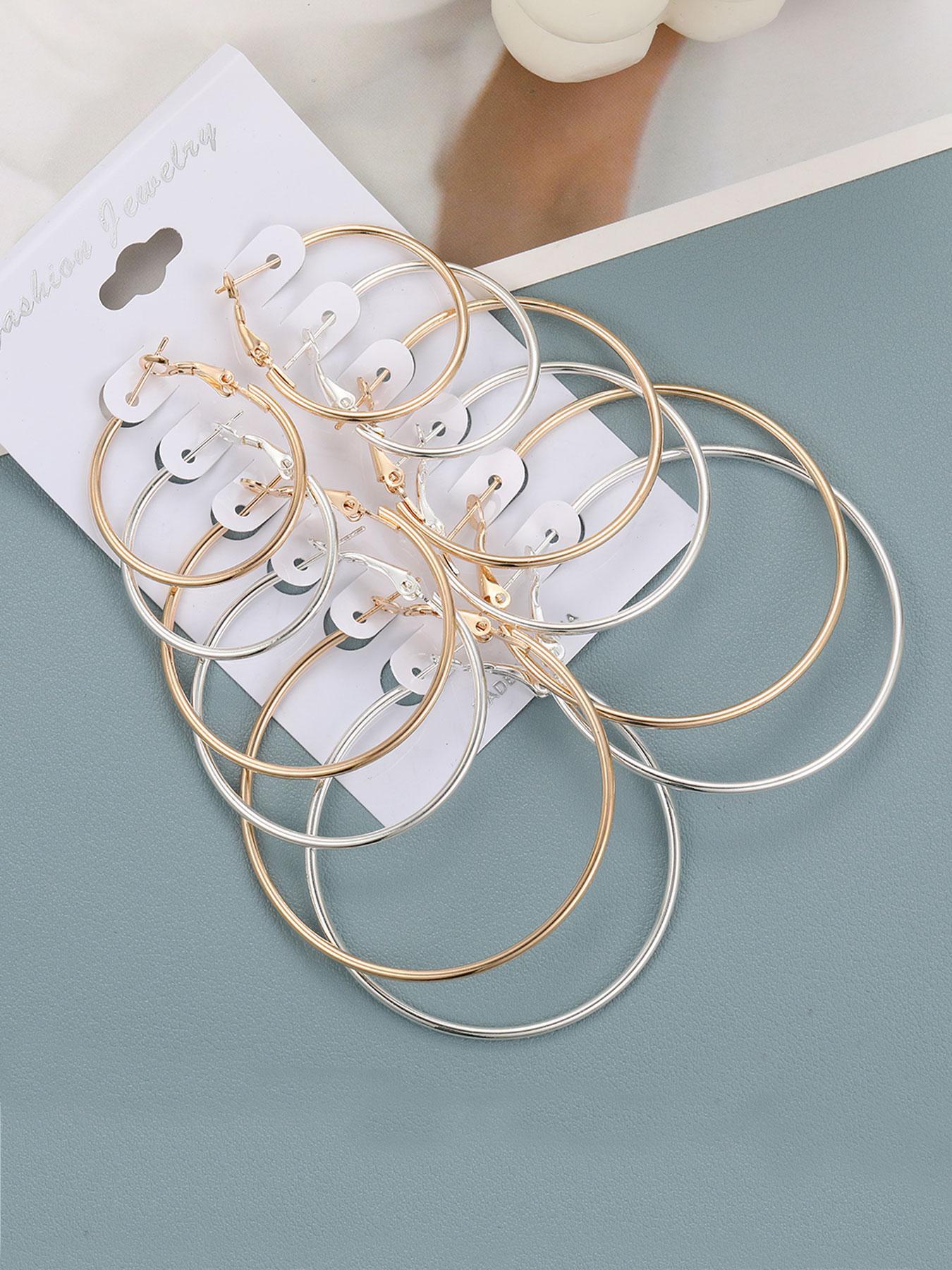 6 Pairs Mixed Size Simple Plain Round Design Hoop Earrings, Elegant Minimalist Earrings, Elegant All-match Jewelry for Girls Gift, Casual Versatile Party Accessories for Women