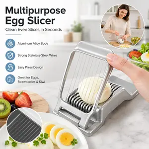 Multipurpose Egg Slicer Cutter, Heavy Duty Aluminum Alloy Egg Cutter with Stainless Steel Wires, Soft Fruit & Mushroom Slicer for Kiwi, Strawberry, Banana, Ham and Avocado, Easy Press Kitchen Prep Tool for Home Cooking, Salad, Sandwich, Breakfast