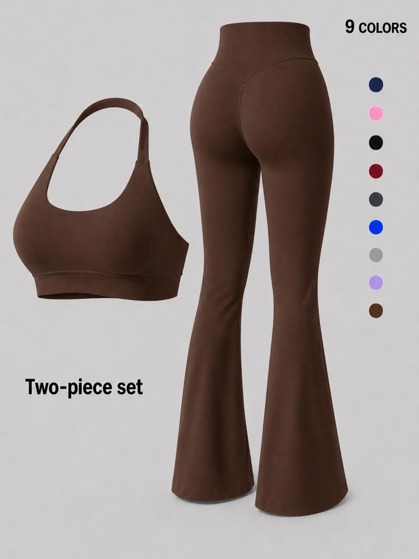 Women’s 2 Piece Activewear Set, High Performance Sportswear, Halter Sports Bra and High Waist Flare Leggings, Stretchy Yoga Workout Outfit