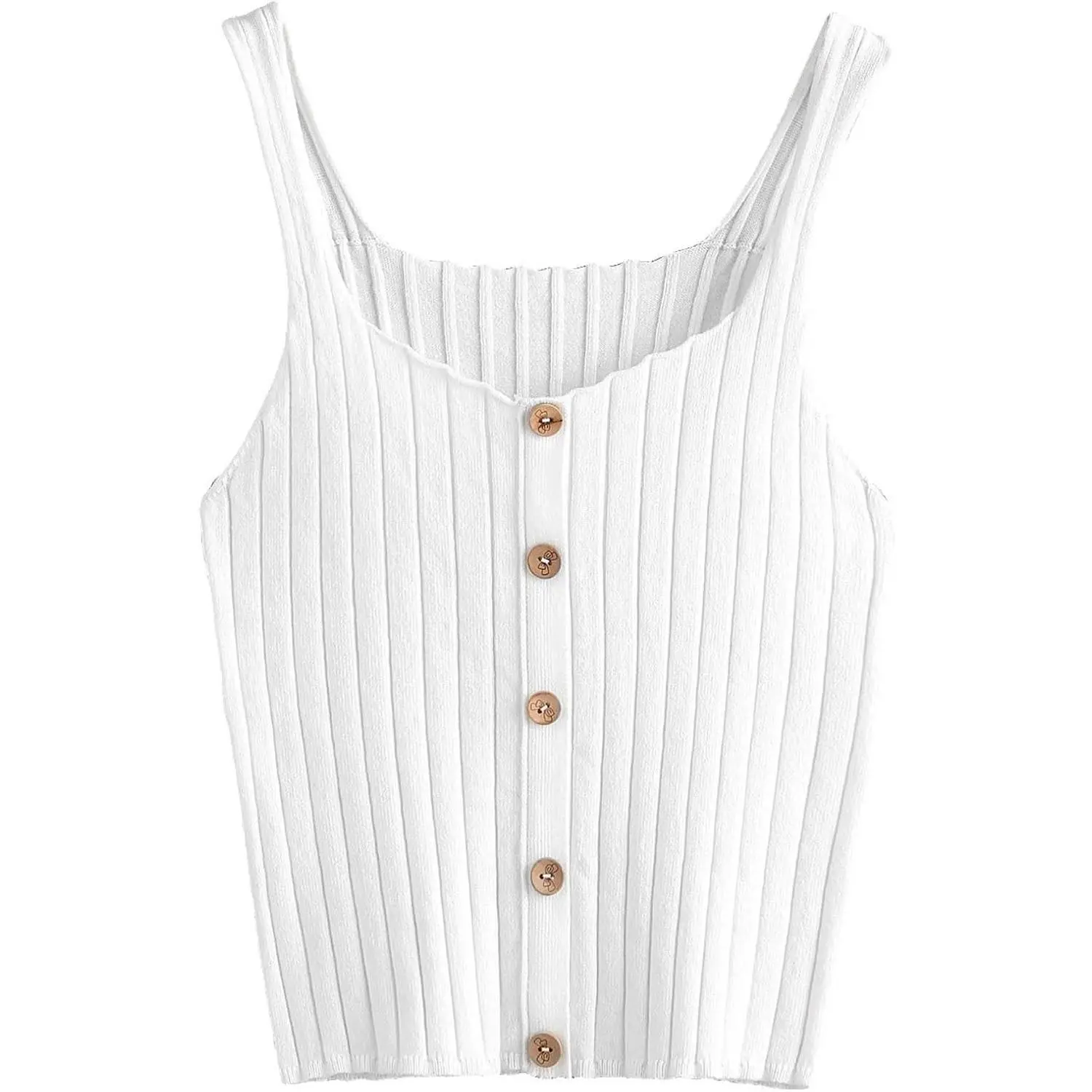 Remidoo Women's Ribbed Knit Tank Top Button Front Fitted Cami Tops| Sleeveless Top, Crop Top, Scoop Neck, Spaghetti Strap, Button Up, Summer, Sexy
