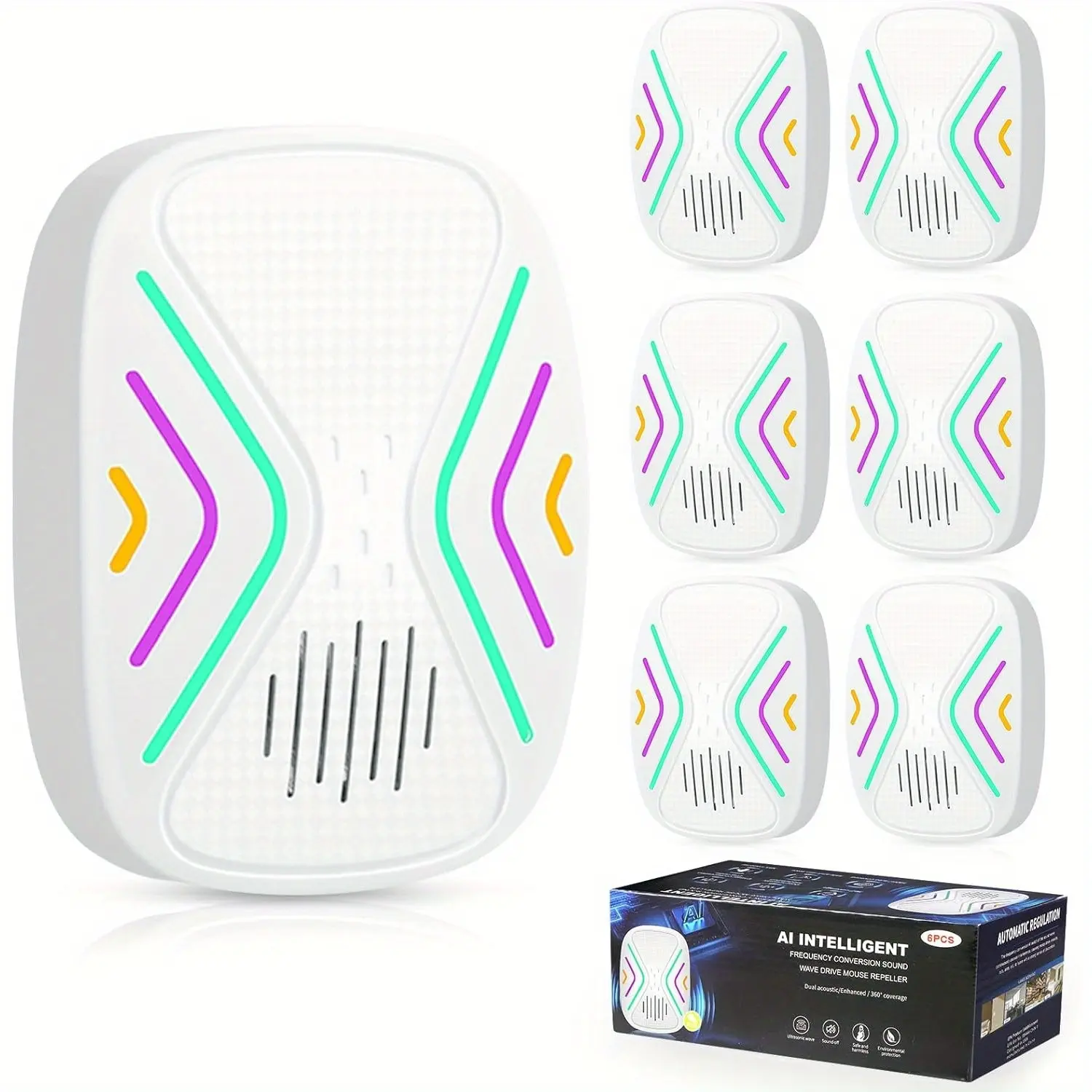 6 Pack Dual-frequency Plug-in Ultrasonic Pest Repeller, Indoor Electronic Repellent Device, Effectively Repels Mice, Rats, Roaches, Spiders, Flies and Ants, Non-toxic Odor-free Rodent Bug Deterrent for Home, Kitchen, Bedroom and Office Daily Pest Control