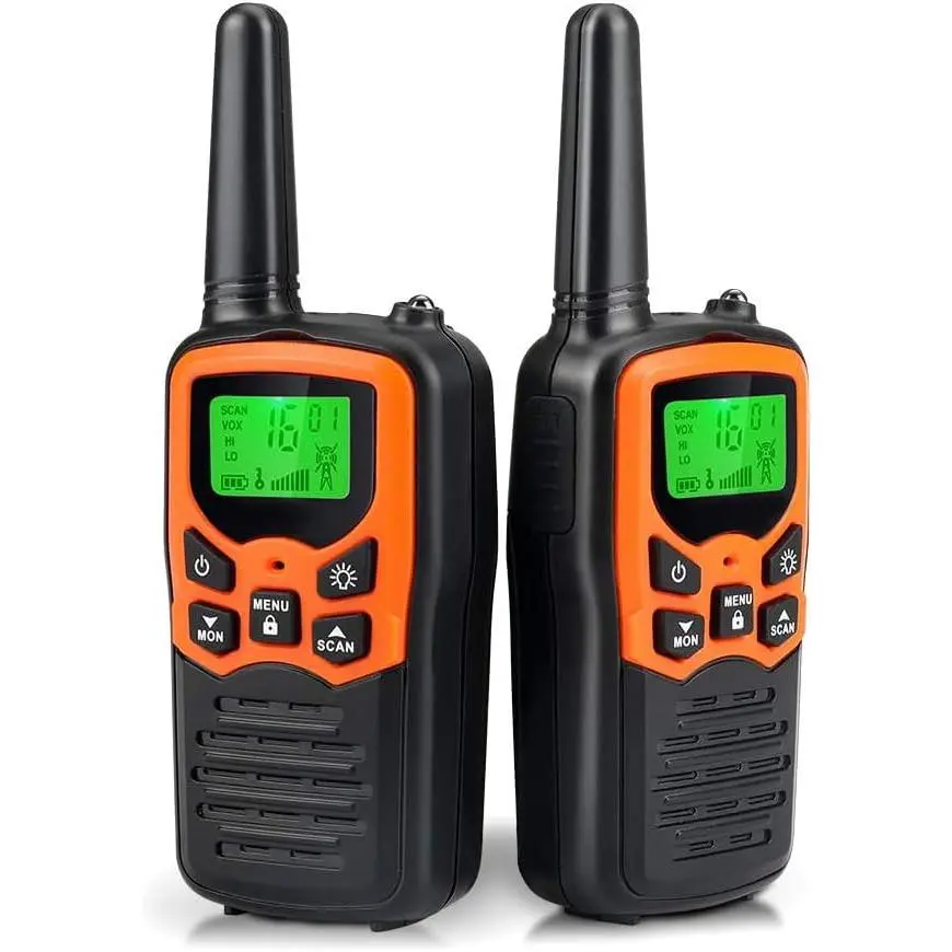 Walkie Talkies, Long Range Walkie Talkies  Adults with 22 FRS Channels, Family Walkie Talkie with LED Flashlight VOX LCD Display  Hiking Camping Trip (Orange 2 Pack)