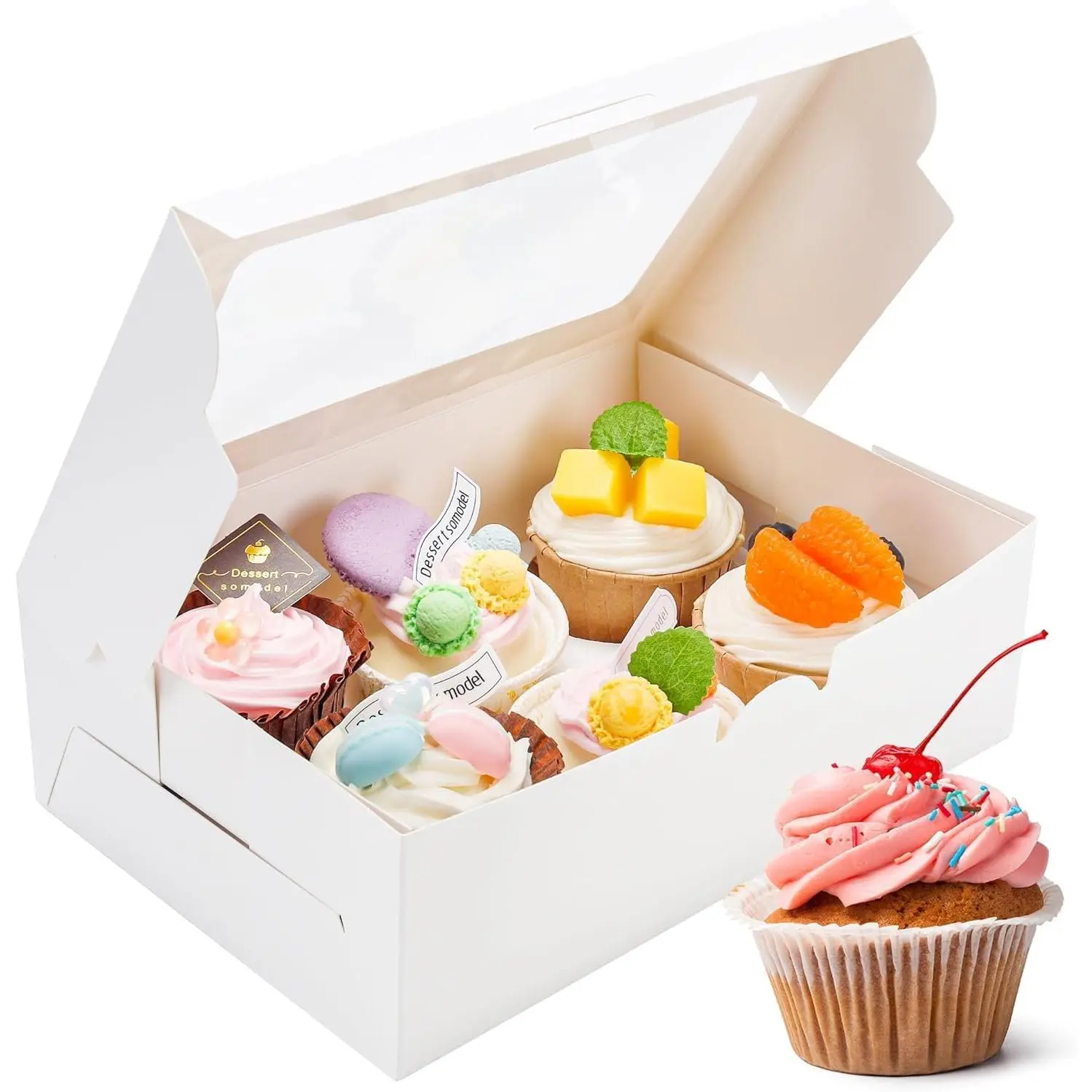 6 Pack Cupcake Boxes for 6 Cupcakes, White with Window | 6 White Cupcake Containers Hold 6 Cupcakes with Window and Insert Tray, for  Baking, Dessert Gifting