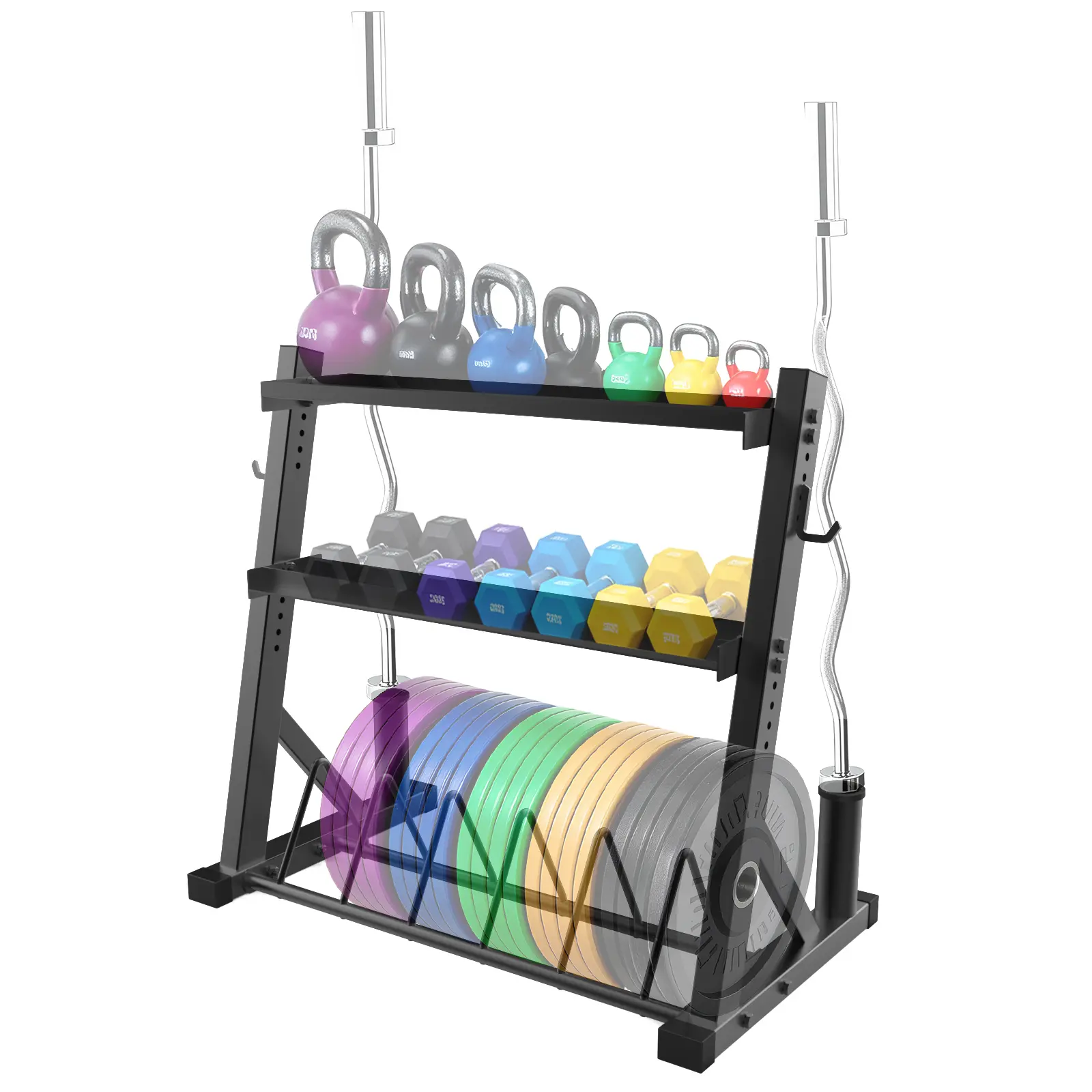 3 Tier Barbell Storage Racks 1000 LBS Capacity Adjustable Weight Rack for Dumbbell, Kettlebell, Barbell Bar, Black