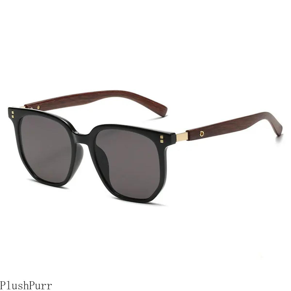 Retro polygonal tea frame wood grain glasses legs Korean version sunglasses women's sunglasses