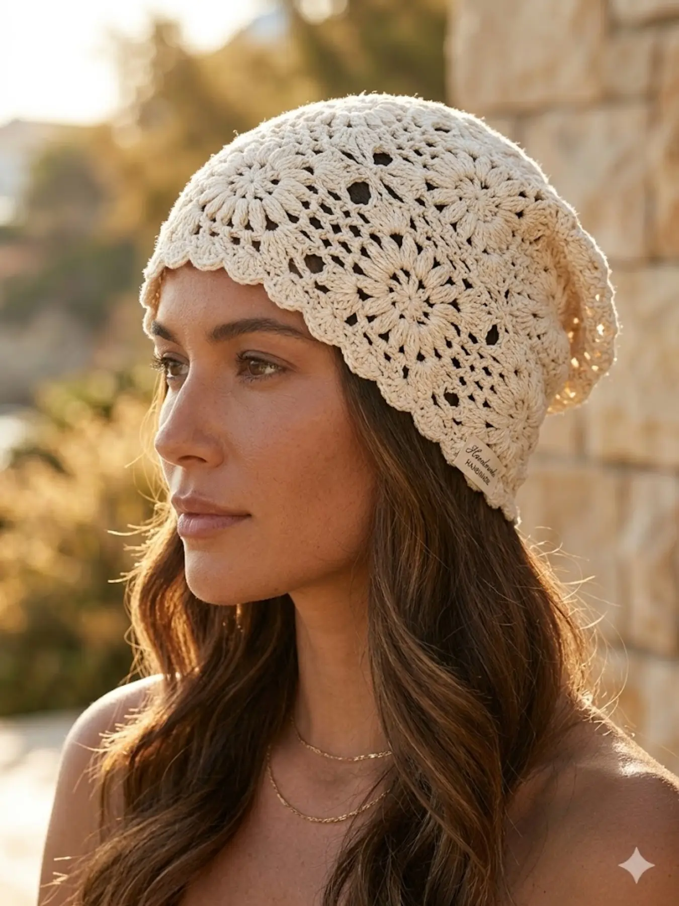 Breathable Crochet Floral Beanie, Lightweight Lace Headband Hat, Elegant Fitted Design, All Seasons Accessory