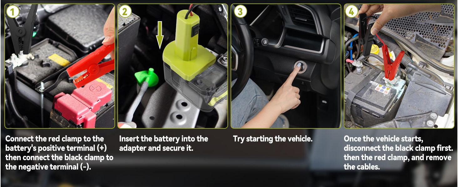 Jumper Cables Adapter Compatible with Ryobi 18V Battery, 12AWG 5.9FT Portable Battery Jump Starter Automotive Booster Cables Power for Car Jump Starting Using Tool