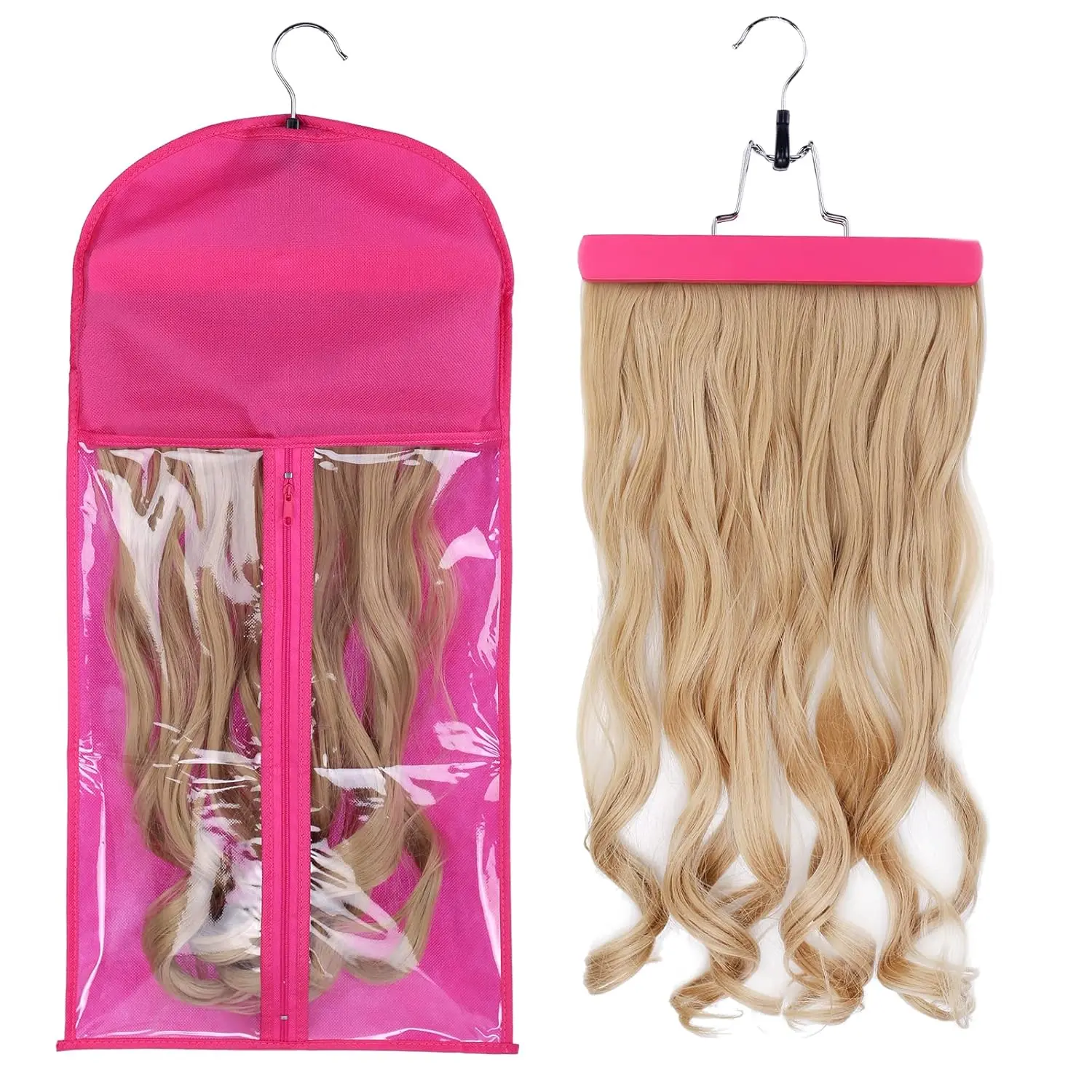 1 Pack Hair Extension Hanger with Storage Bag Wig Holder Storage Bag  Hairpieces Ponytail Wig Carrier Case with Hanger for Store Style Hair Travel  Color