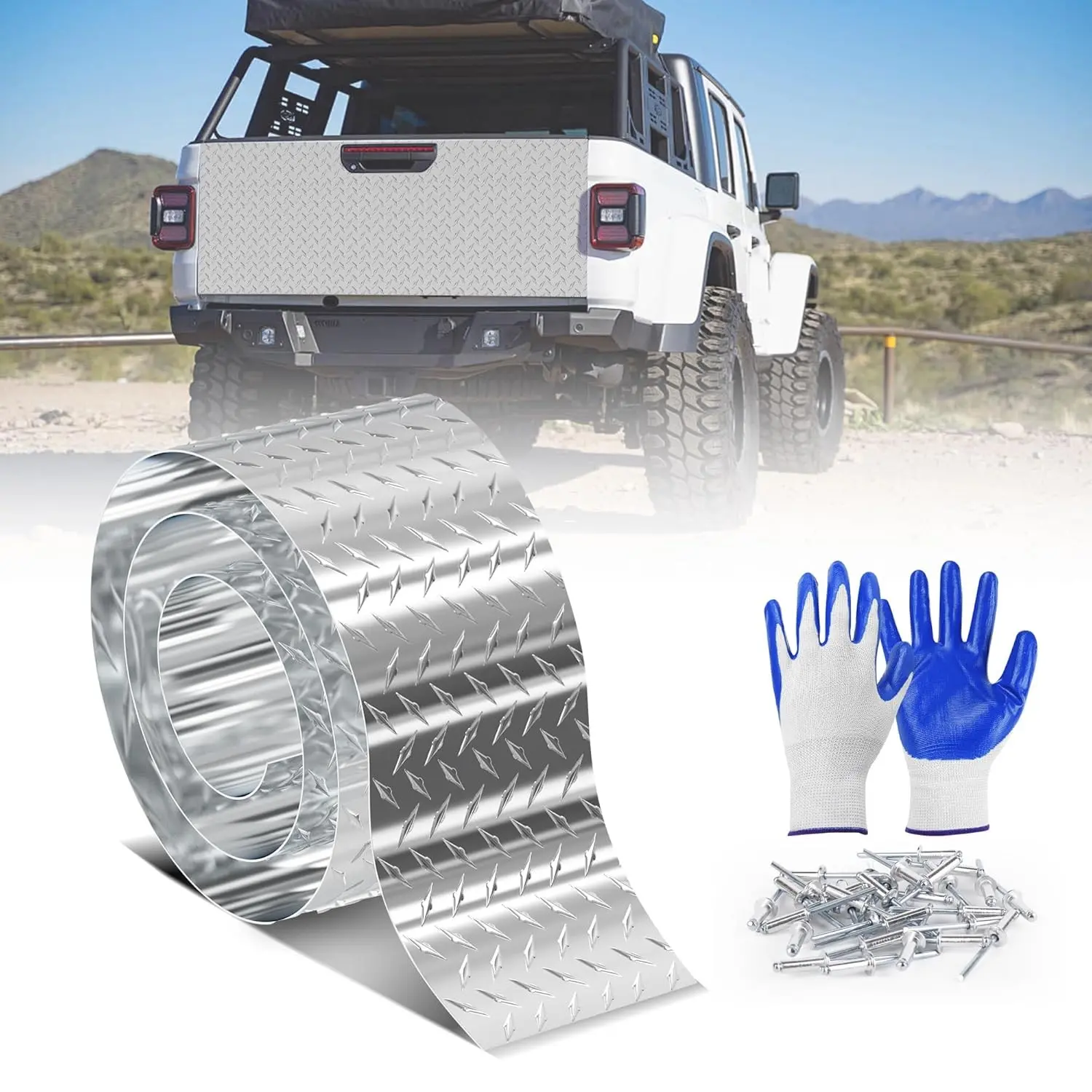Diamond Plate Aluminum Sheet 0.045" 3003-H22, 4x120in | With Gloves/Rivets, RV Floor Repair, Truck Bed Liner, Garage, Boat Dock, Commercial Kitchen Use