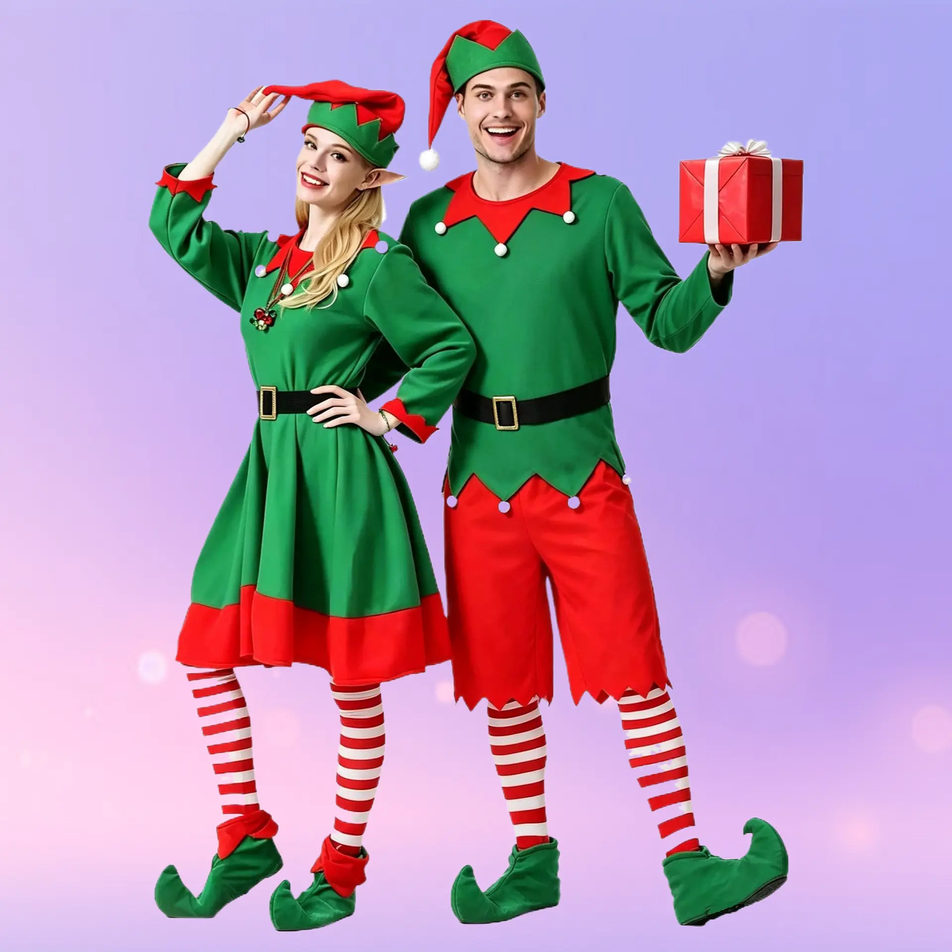 Women Christmas Elf Outfit With Matching Accessories For Halloween Party Cosplay Role Playing Activities