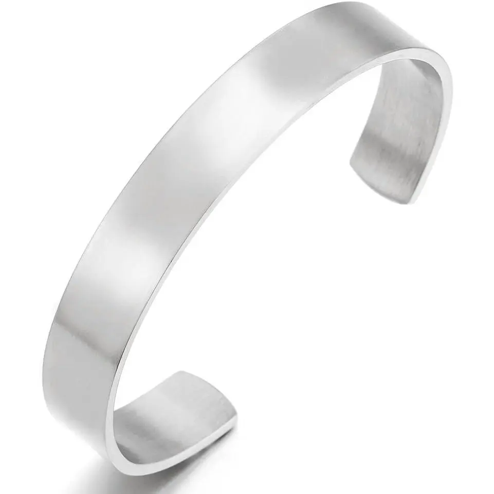 Stainless Steel Adjustable Cuff Bangle Bracelet for Men Women Minimalist