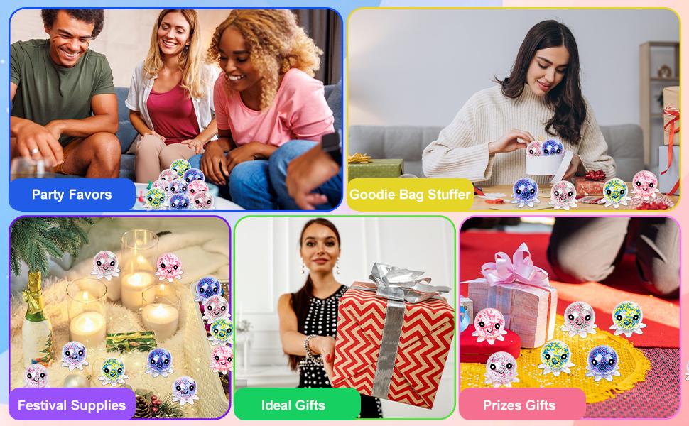 12 Pack Fidget Stress Balls for Adults, Cute Octopus Stress Relief Stress Ball, Bulk Squishy Squeeze Ball Set and Birthday Party Favors