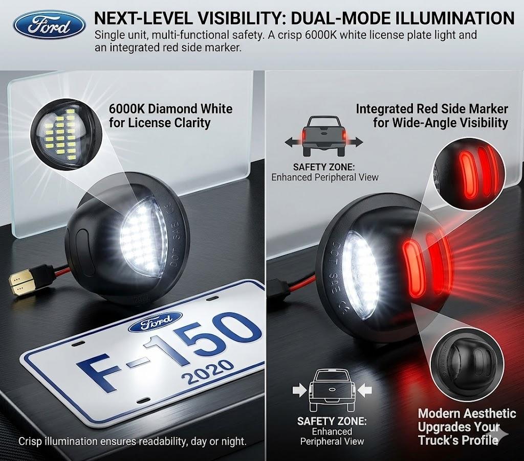 LED License Plate Light Assembly for Ford F150 F250 F350 Super Duty Ranger Explorer Bronco Excursion Expedition 2Pcs Red OLED Neon Tube Pure White LED Tag Lamp Replacement Plug and Play