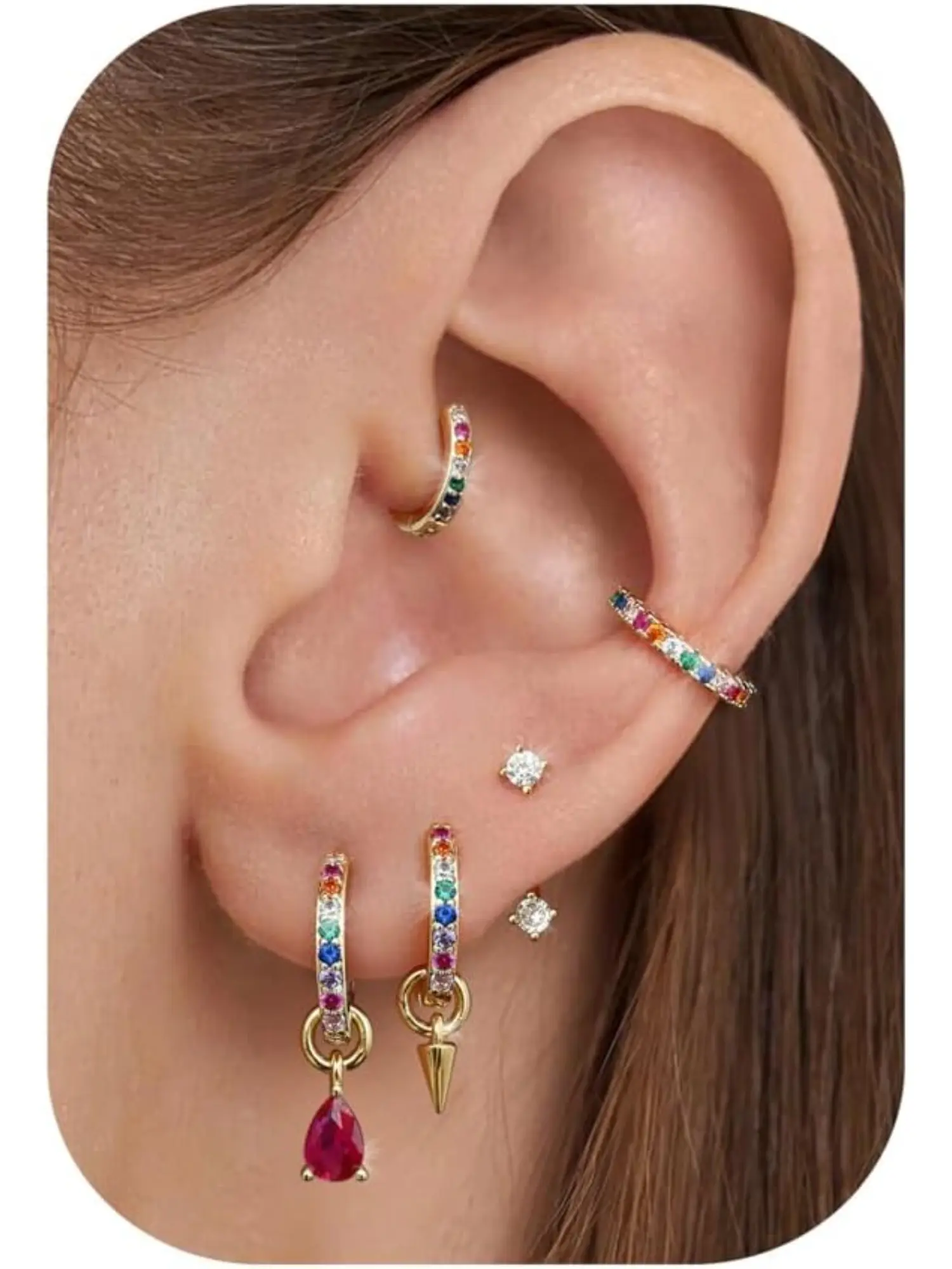 Small 14K Gold Plated Earrings Set for Women, Hypoallergenic Huggie Hoops & Ear Cuffs, Dangle Cartilage Jewelry for Multiple Helix Piercings, ideal for daily wear & holiday gifts
