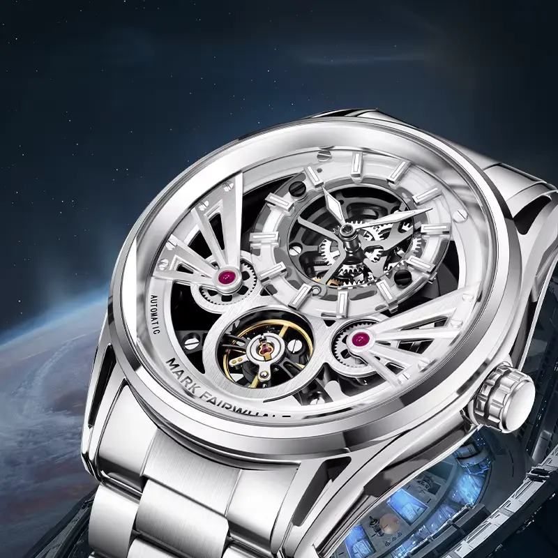 Mark Fairwhale Luxury Skeleton Dial Men's Automatic Mechanical Wristwatch Waterproof Business Watches for man FW-6021 reloj hombre