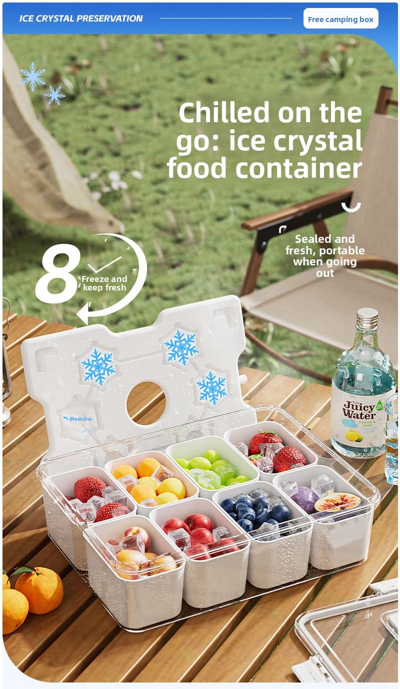 Divided Portable Ice Food Storage Container| Salad Draining Fresh Keeping Box with Compartments for Fridge Fruit Meal Prep