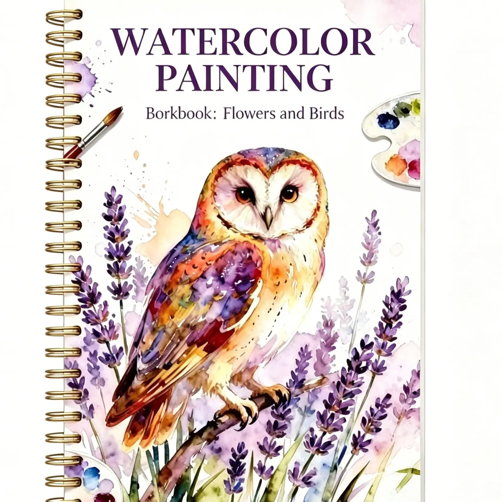 Watercolor Painting Workbook: Flowers and Birds Spiral Notebook, Owl & Lavender Art Practice Journal, Creative Sketchbook for Artists