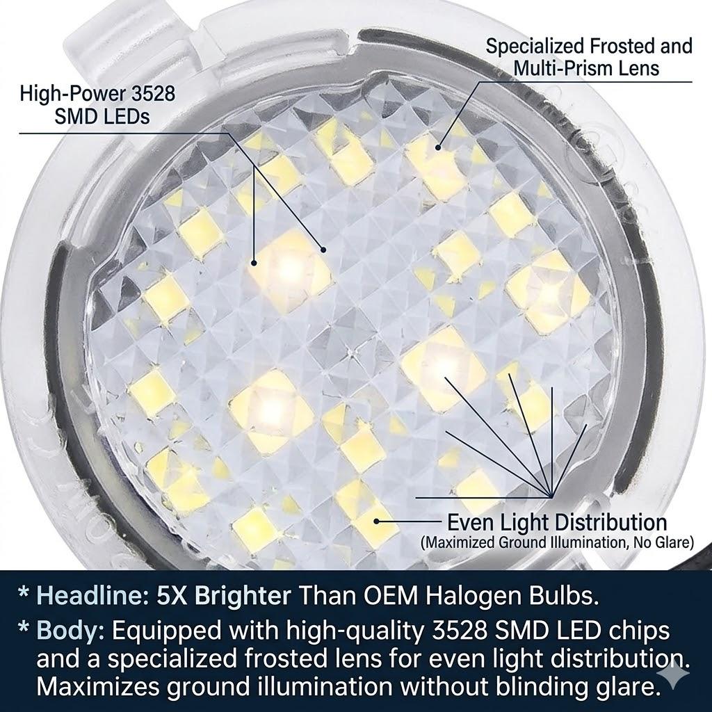 LED Side Mirror Puddle Lights 2-Pack for Ford F-150 Explorer Expedition Edge Flex Taurus 6000K Super Bright White IP67 Waterproof Plug and Play