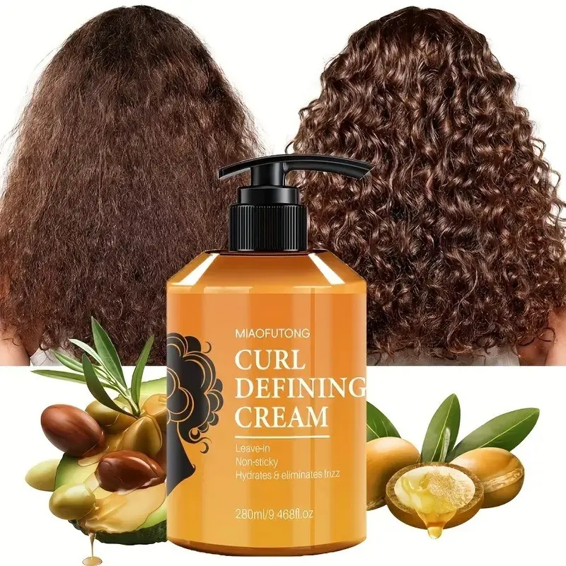 MIAOFUTONG Curl Defining Cream, Leave-In Argan Oil Hair Cream, Anti-Frizz Moisturizing Styling Cream, Frizz Free Styling, for Wavy Curly Coarse Hair, Enhances Natural Curls