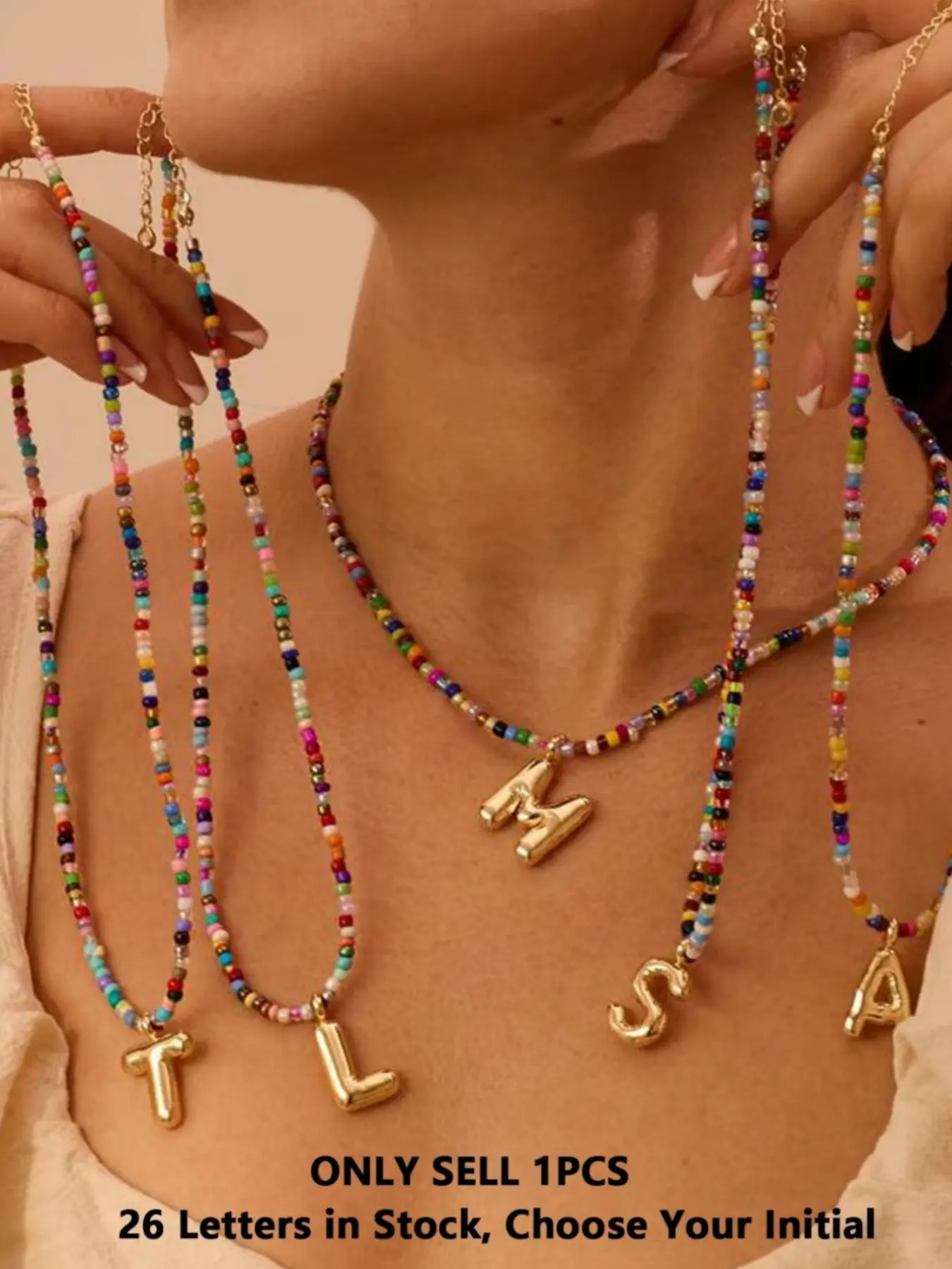 Women's Colorful Letter Necklace, "Bubble" Initial Elegant Necklace Jewelry, Hand-Beaded, Exquisite & Charming Beachy-Bohemian Style, Ideal Gift for Mother's Day, Back-to-School Season, or Teachers' Day, Dainty Initial Necklaces, Birthday Gift Jewelry