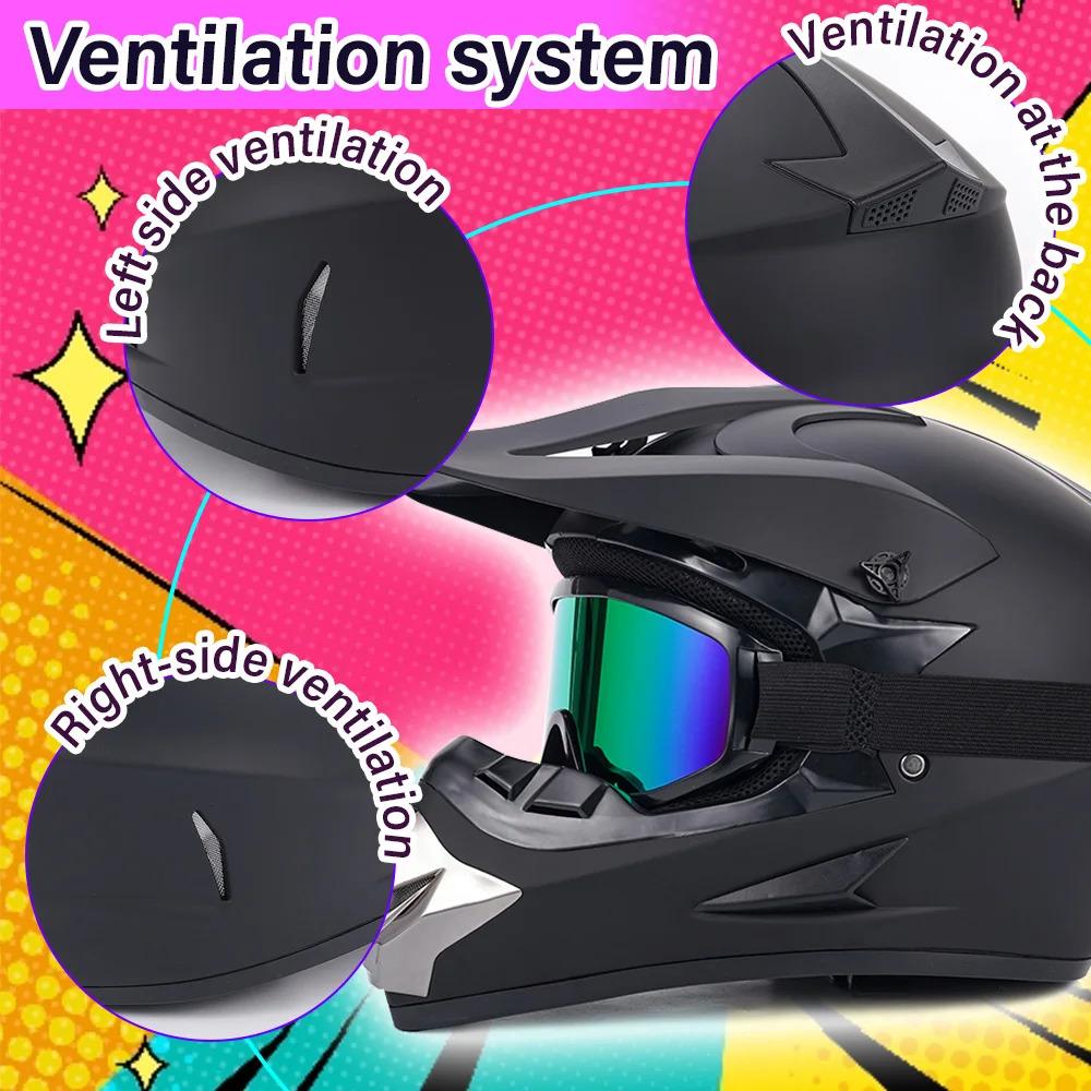 Motorcycle Matte Black Helmet withGoggles, Face Mask & Riding Gloves 4-in-1Rider Protective Gear Package for Off-RoadMotorcycle Mountain Bike