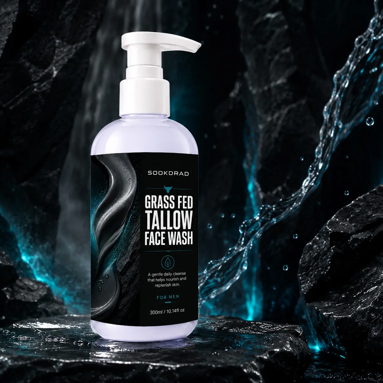 Grass Fed Tallow Face Wash, grass fed tallow, gentle daily cleansing, nourishing, replenishing, for face, for men, suitable for daily use, 300ml/10.14fl oz