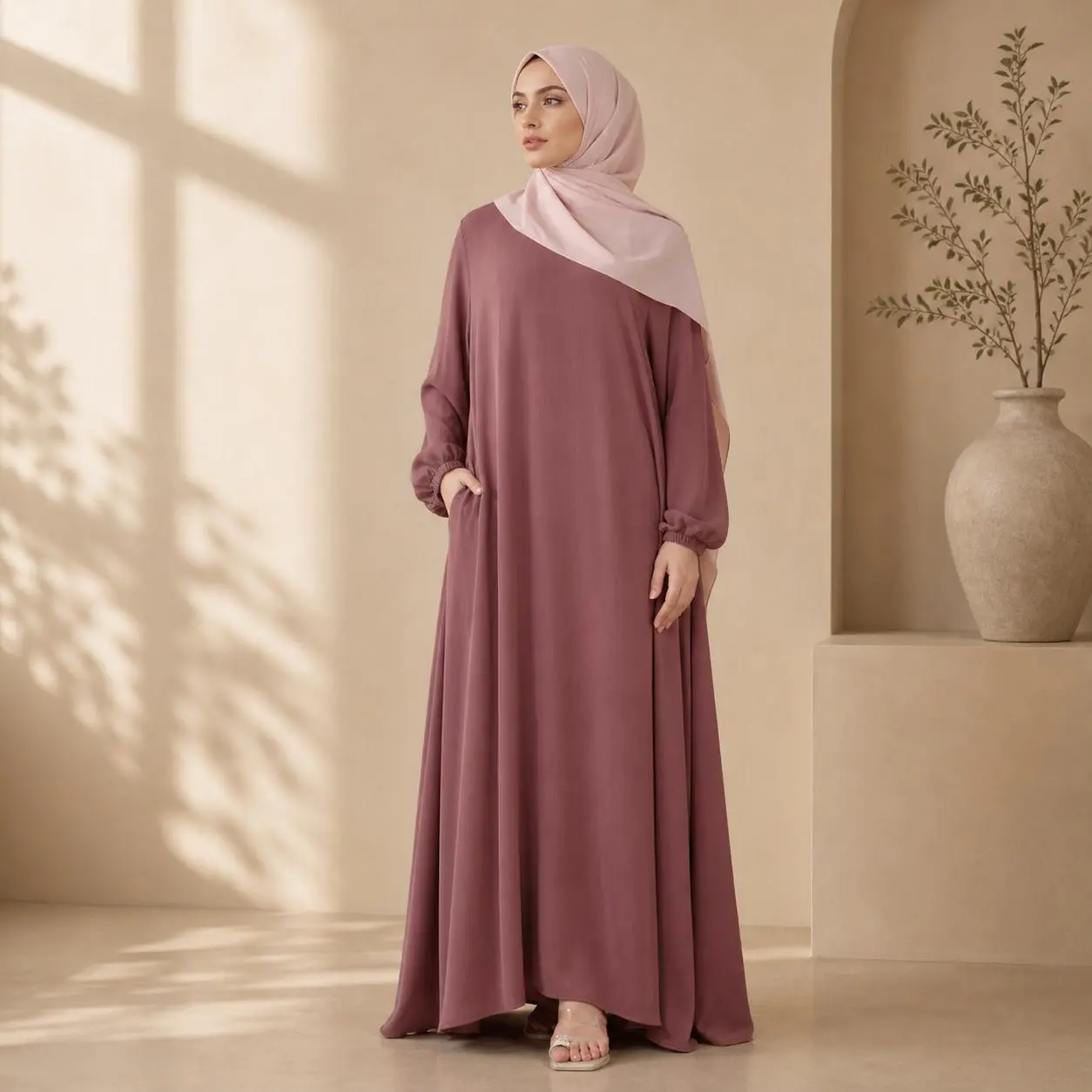Nida Zoom Abaya Wrinkle Free Umbrella Cut Modest Maxi Dress with Pockets (MA233)