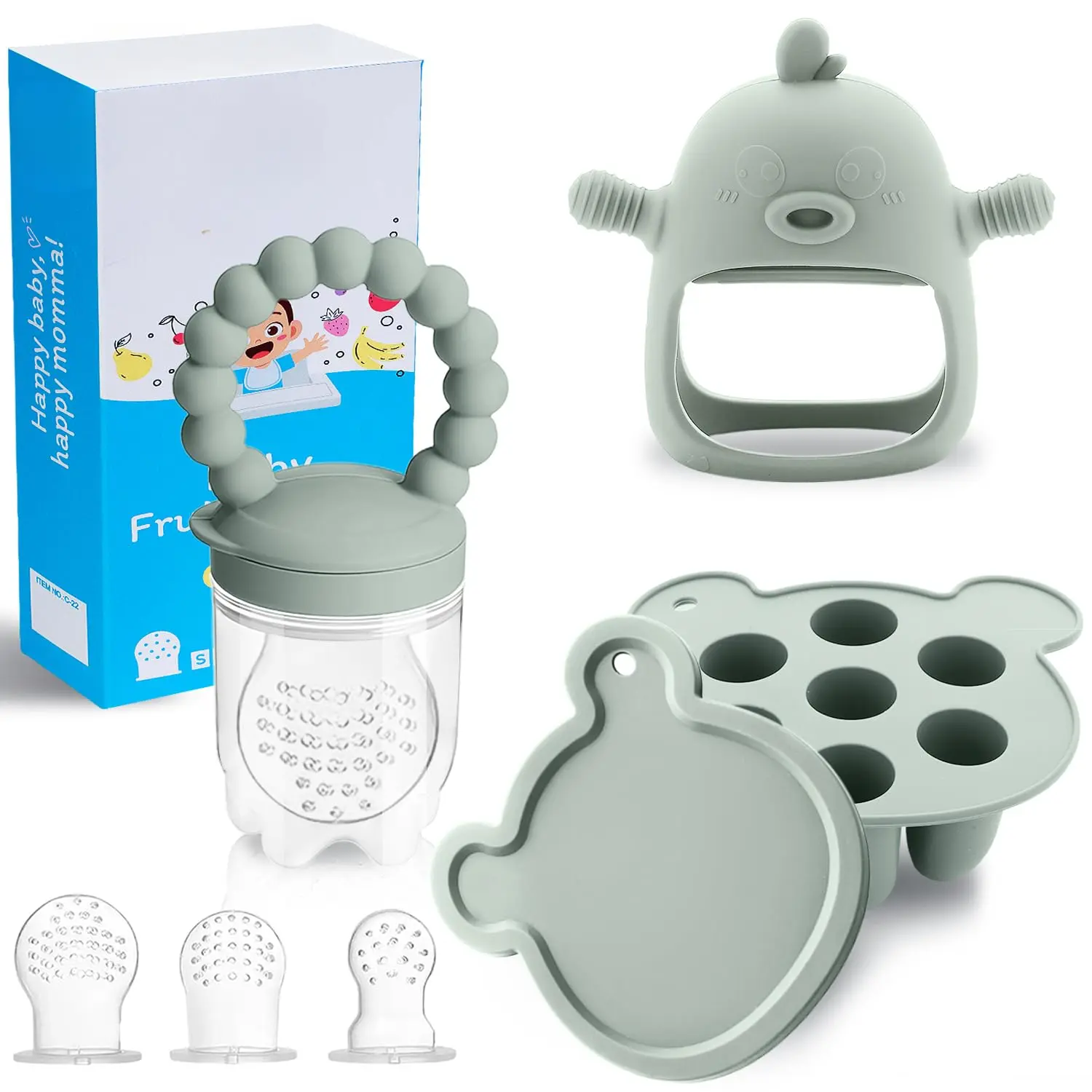 3-in-1 Baby Food & Fruit Feeder Set – Breastmilk Popsicle Mold with Freezer Tray, Teething Relief Toy, BPA Free Infant Silicone Feeding Combo, 3 Bonus Sizes (S/M/L) Sacs (Pea Green) New model dinnerware utensil