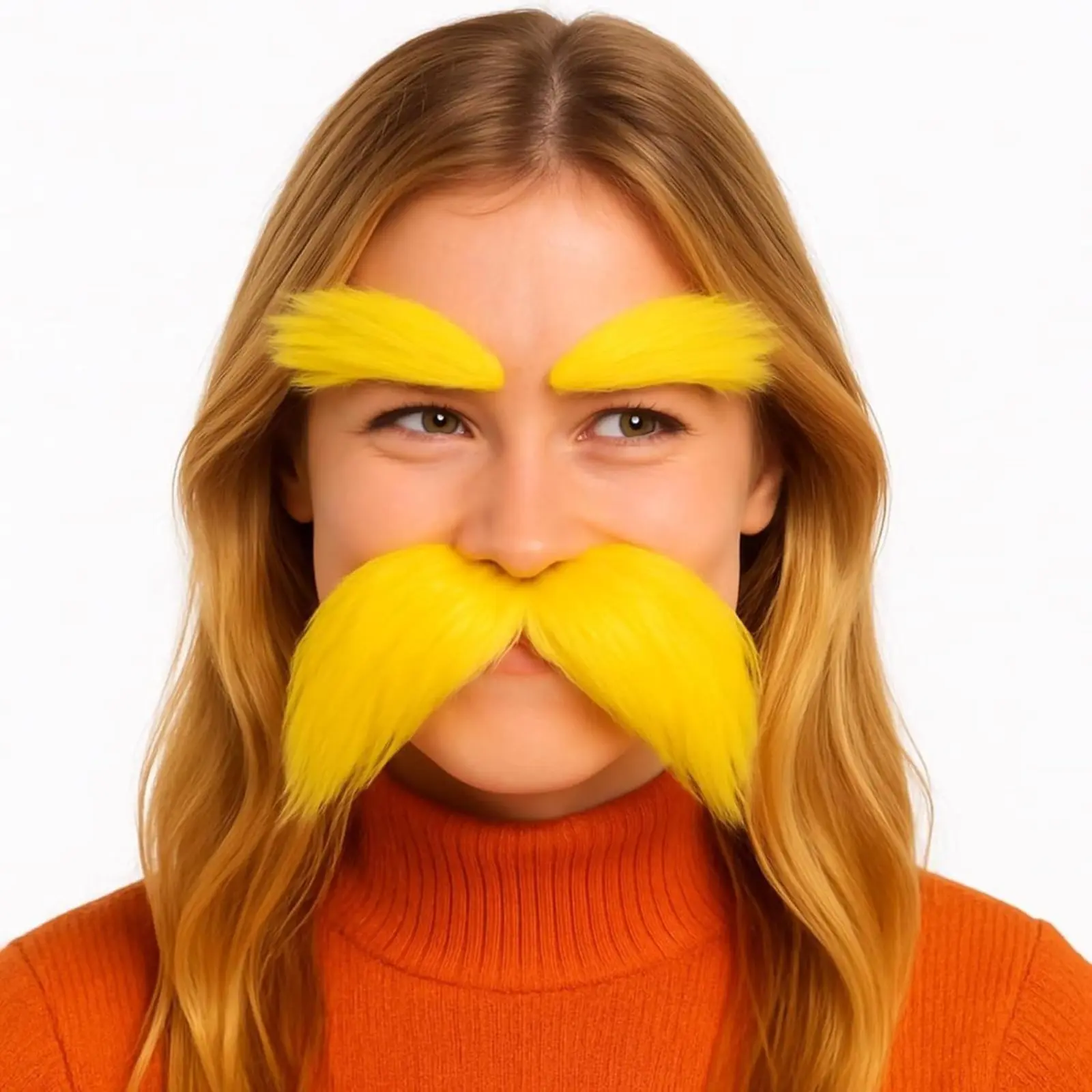 Self-Adhesive Fake Mustache & Bushy Eyebrow Set, Funny Self Stick Cosplay Costume Accessories for Themed Party Halloween Dress Up