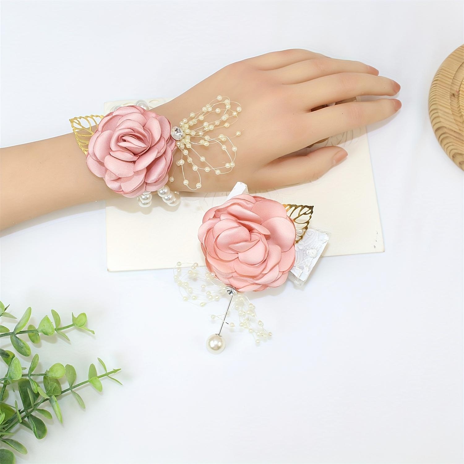 2-piece set of corsage and wrist corsage, artificial jasmine adjustable wristband classic style bridesmaid wrist corsage, groom's bridesmaid corsage Wedding