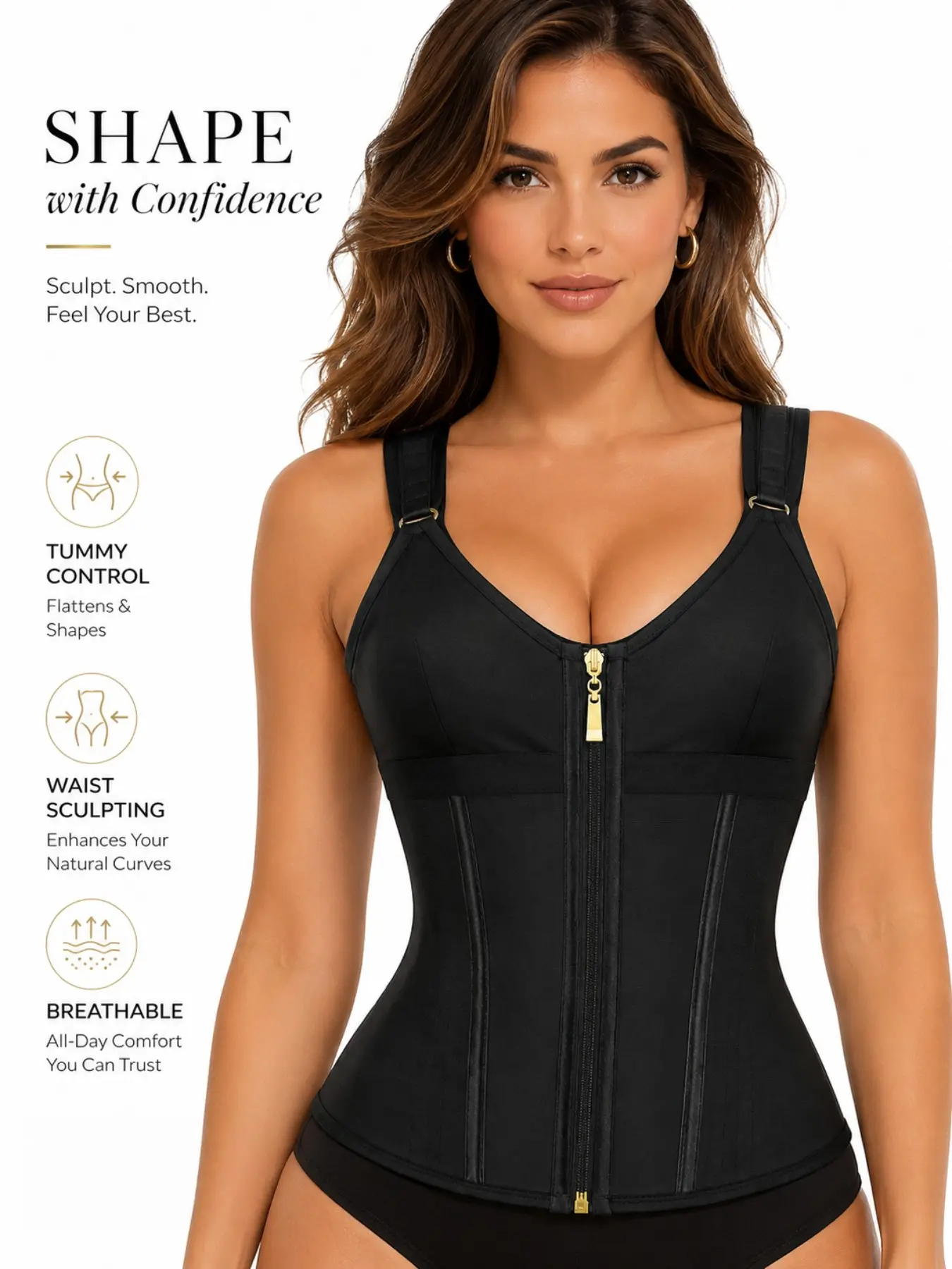 1 Count Women's Lift Compression Shaper Corset, Colombian Underwear Shapewear, Fajas, Bone Support Bust Tops, Adjustable Strap Zip Front Waist Trainer, Tummy Cinching Hourglass Shapewear Belts, Perfect For Office Looks & Everyday Wear