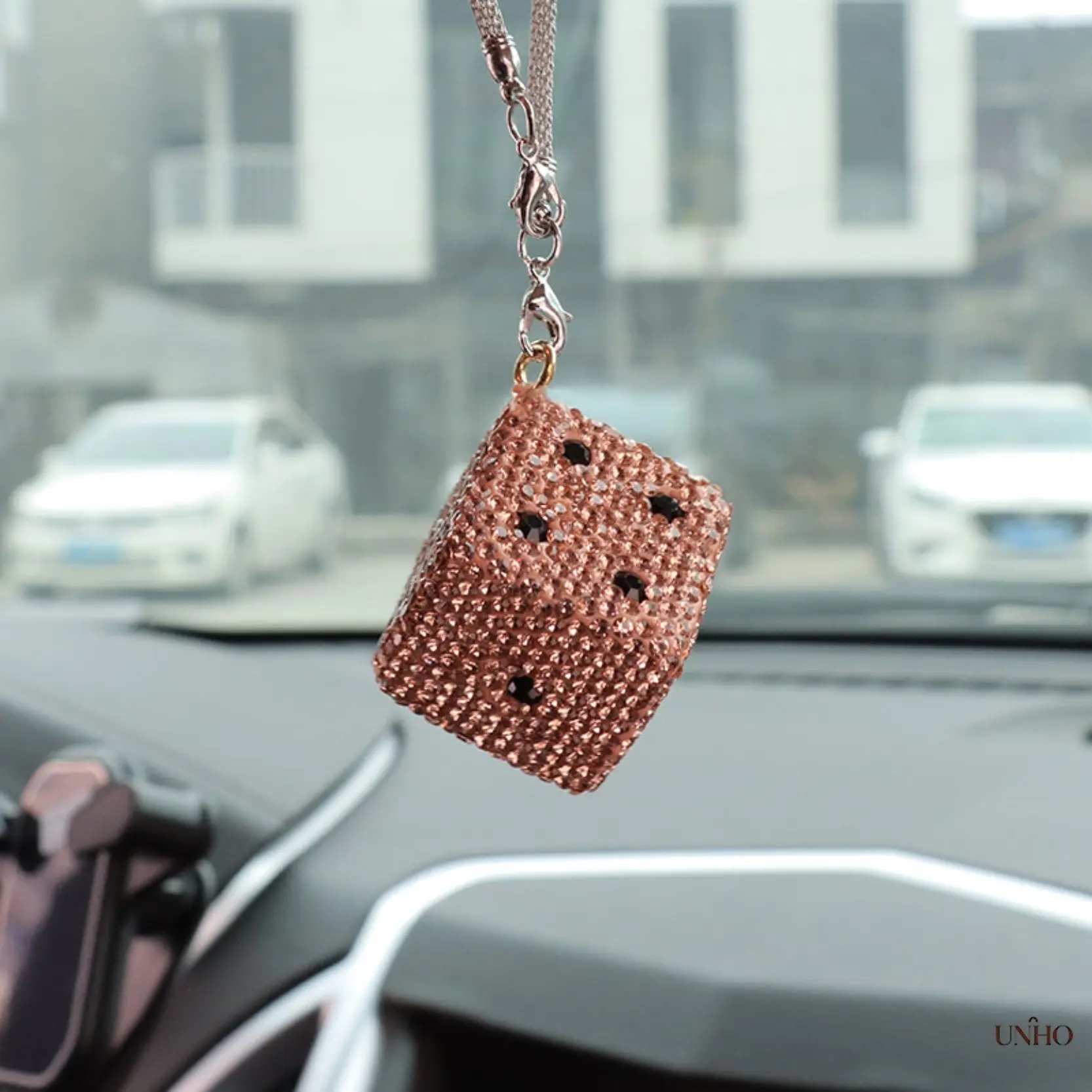 Diamond‑Encrusted Dice Car Pendant, Bling Rearview Mirror Hanging Ornament, Premium Luxury Vehicle Interior Decor, Delicate Car Accessory For Daily Commute, Road Trips And Thoughtful Holiday Presents For Female Drivers