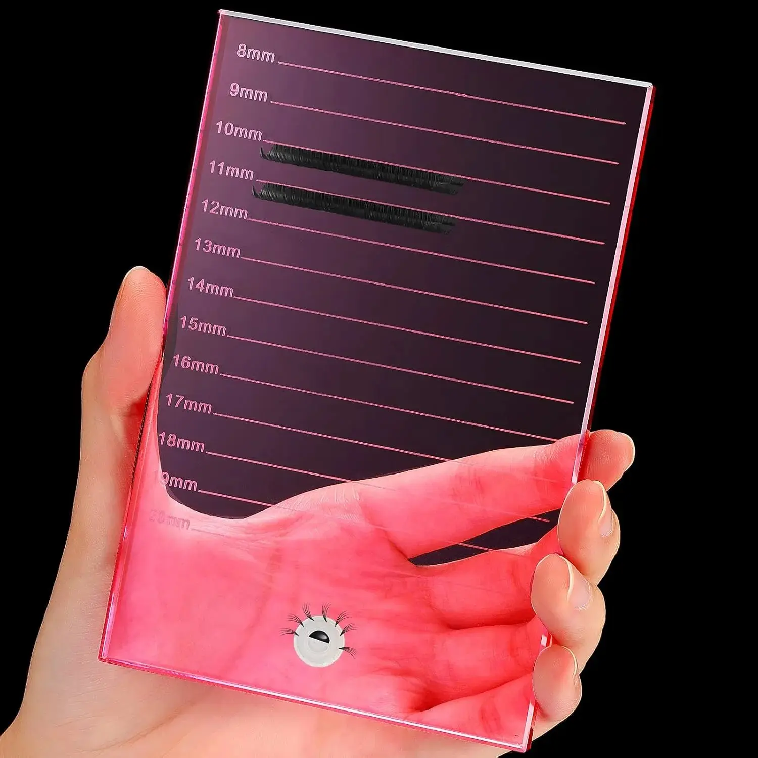 Eyelash Extension Pallet, Weighted Crystal Glass Tray with 13 Scale Lines (8-20mm) and Glue Cup Holder, Durable & Smooth Cosmetic Tools for Lash Artists - 5.9 x 3.9 in, Beauty Care Tool