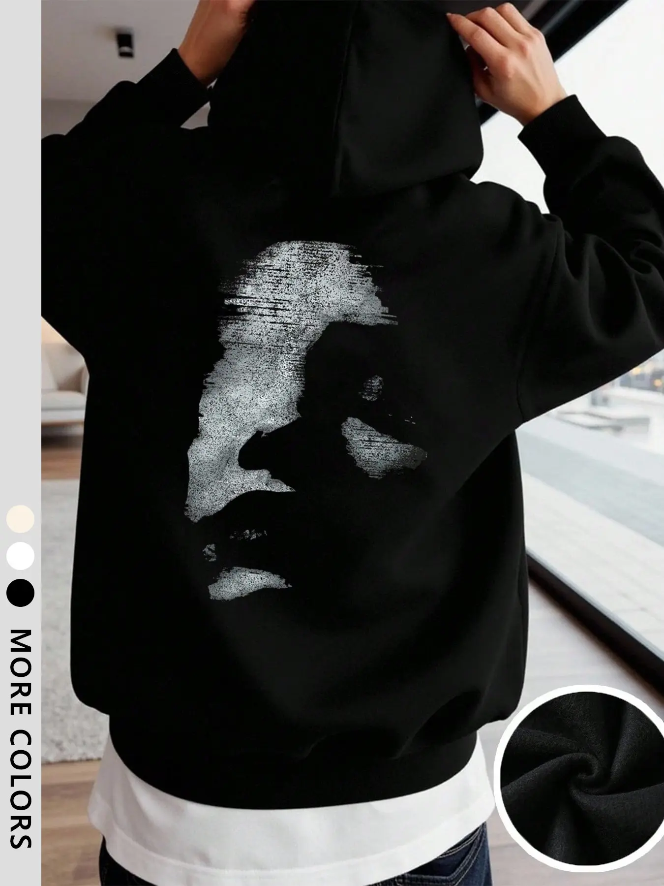 Unisex Hoodie with Face Print Design, Fashion Streetwear Hip-Hop Casual Loose-Fitting Sweatshirt for Fall & Winter