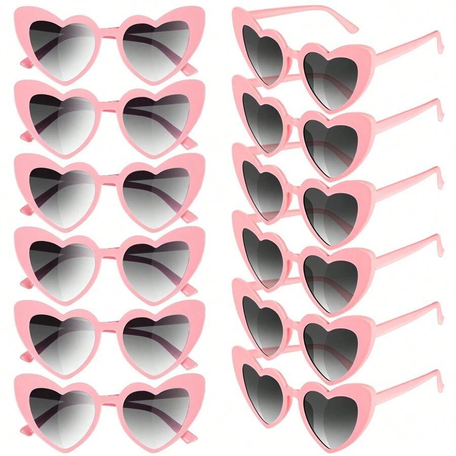 Heart Shaped Sunglasses, 12pcs/set Trendy Heart Sunglasses, Fashion Accessory for Bridal Shower, Bachelor Party, Wedding, Birthday