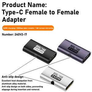 2pcs Aluminum Alloy Shell 16k Audio 80gbps Fast Transfer Adapter, 240w Type-C Female to Type-C Male, for Phone, Laptop, TV