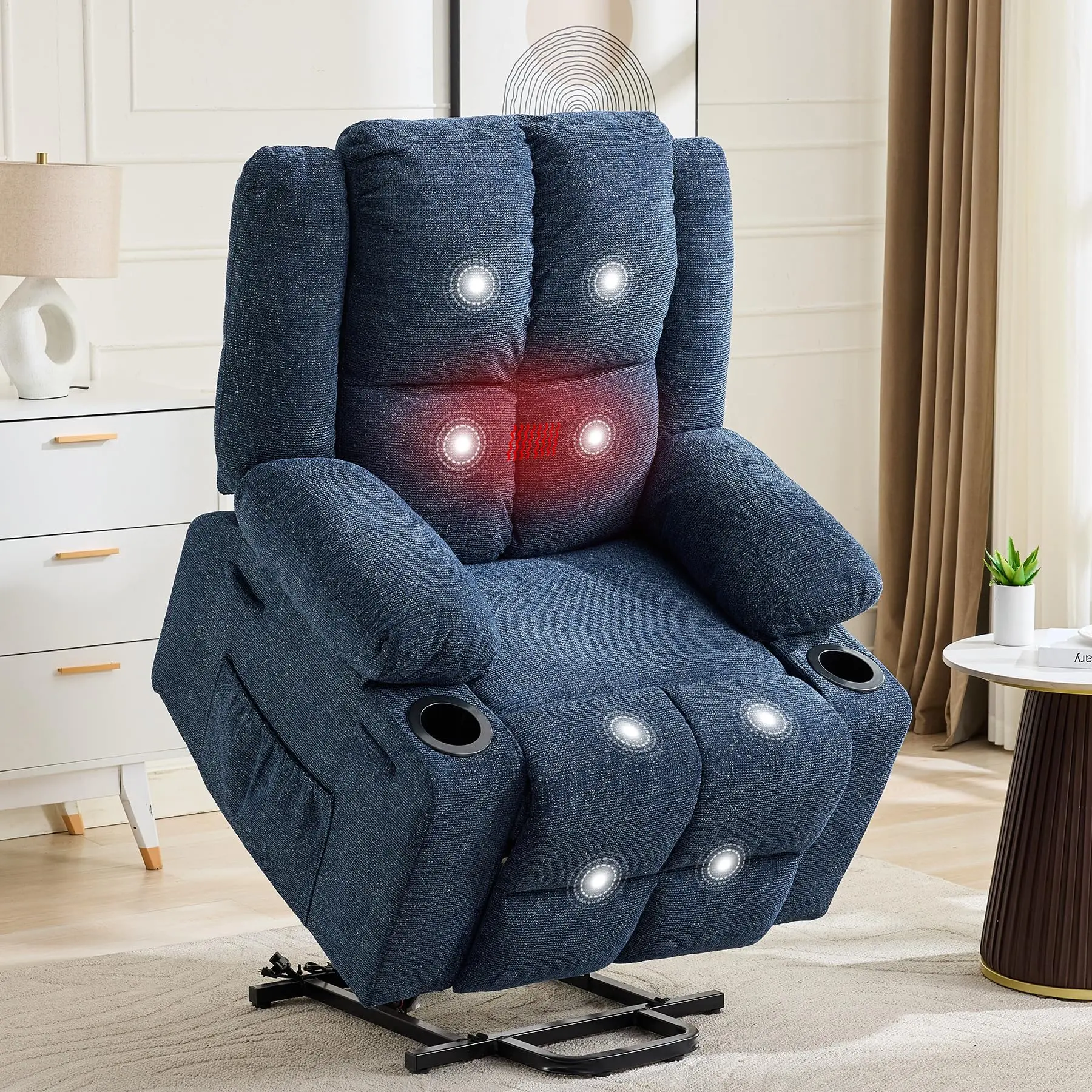 Oversized Power Lift Recliner Chair for Elderly,135°Adjustable Lay Flat Lift Chair Electric Recliner Chairs with Massage and Heat,2 Cup Holders and Stand Assist for Living Room