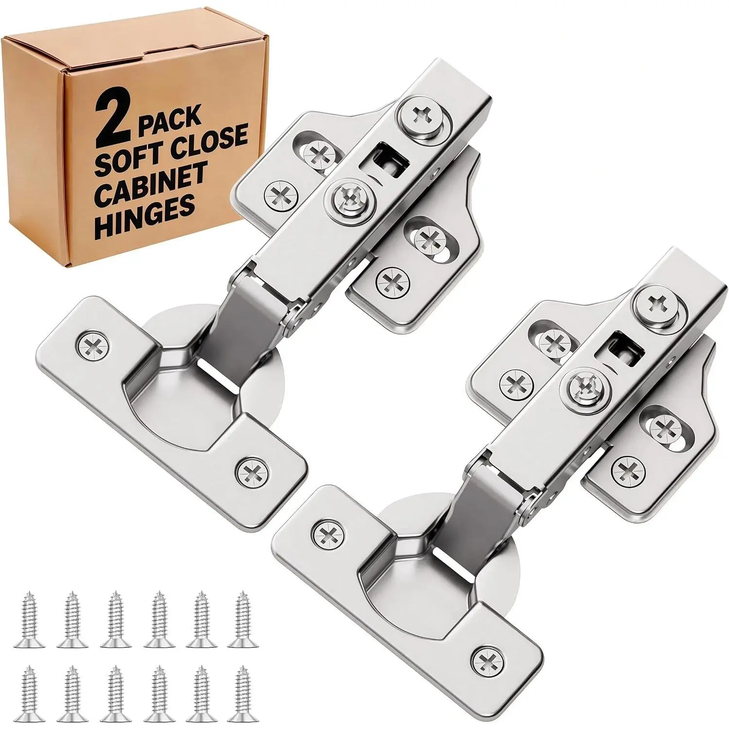 2 count Frameless Full Overlay Cabinet Hinges, Soft Close European Concealed Hinges with 50%  Install & Clip- Plate, 105°  Adjustment, Durable & Quiet  Hinge for Frameless Cabinets