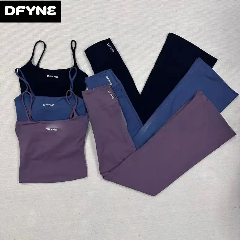 Dfyne Women's 2 Piece Seamless Matte Athleisure Set | High Waisted Flare Leggings & Double Strap Cami Tank Top for Pilates & Womens Fitness, Tank Tops, Gym Ootd, Female