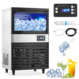 Commercial Ice Maker, 130-150 lbs per Day, Stainless Steel, Auto Clean, Digital Timer, 110V