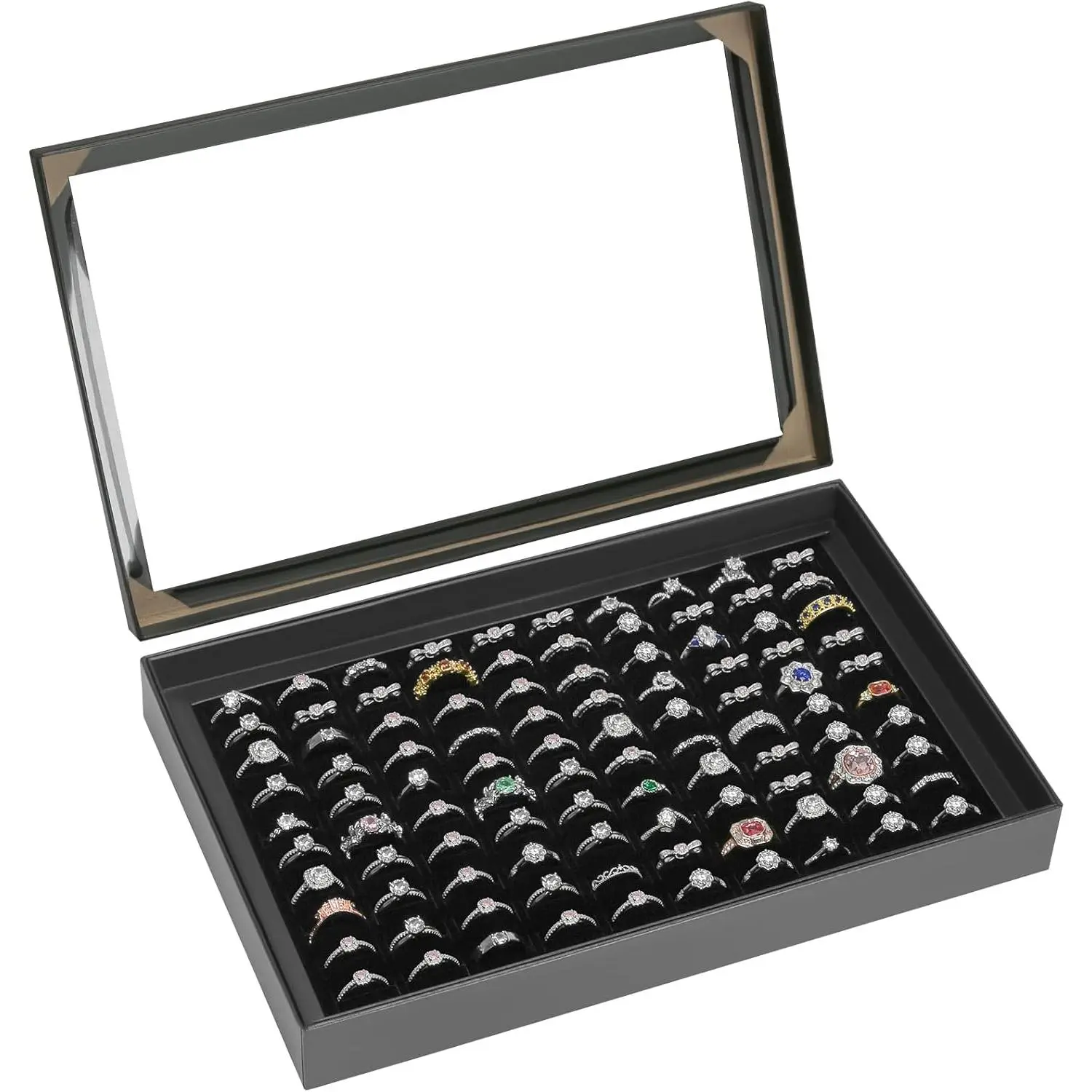 100 Slots Ring Earring Holder Display Case (Black) | , Clear Lid, Ring Earring Storage Organizer Box Tray, for Women and Selling Show