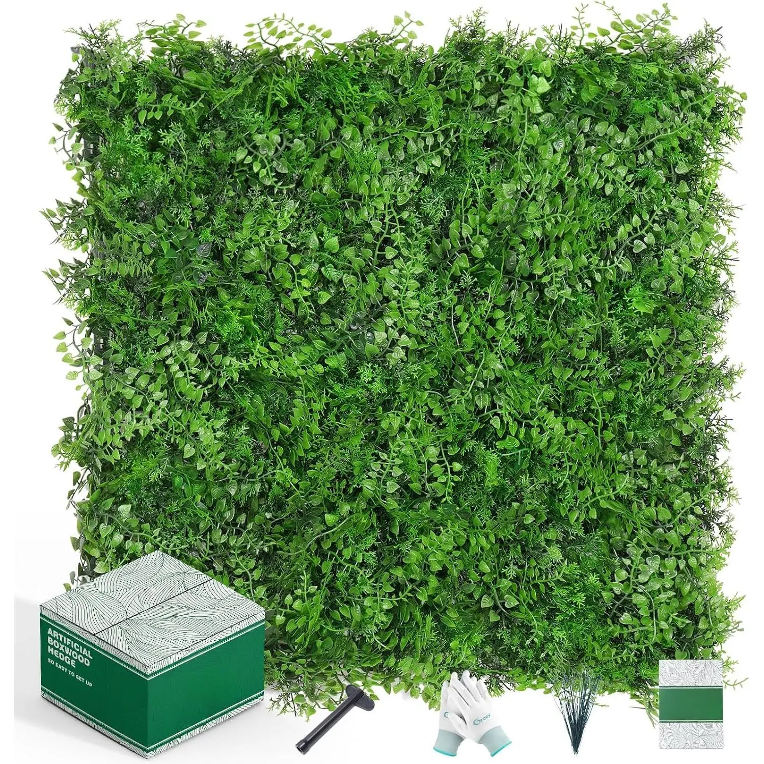 High-Density PE Artificial Boxwood Hedge Panels (6 Count, 20"x20") - UV Protected Grass Wall Decor, Indoor/Outdoor Hedge Fence Screen, Odorless Realistic Greenery Backdrop for Garden Backyard