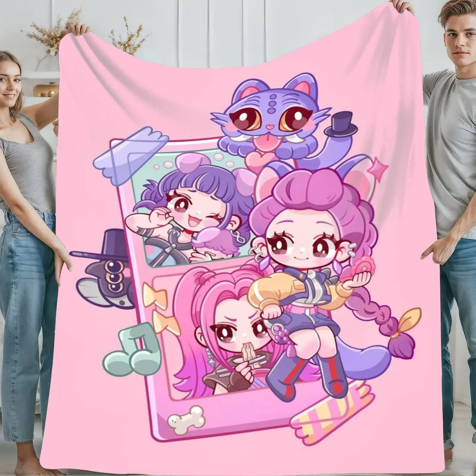 K-Pop Anime Print Flannel Plush Blanket - Soft, Comfortable, Lightweightm Breathable Nap Blanket for Home, Sofa, Netflix Fans, Ideal Gift for Bedding & Linens Use Themed